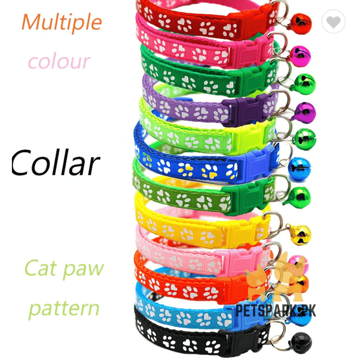 Cute Cat Printed Paws Collar with Bell – Adjustable for Cats 🐾