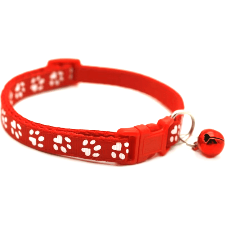 Cute Cat Printed Paws Collar with Bell – Adjustable for Cats 🐾