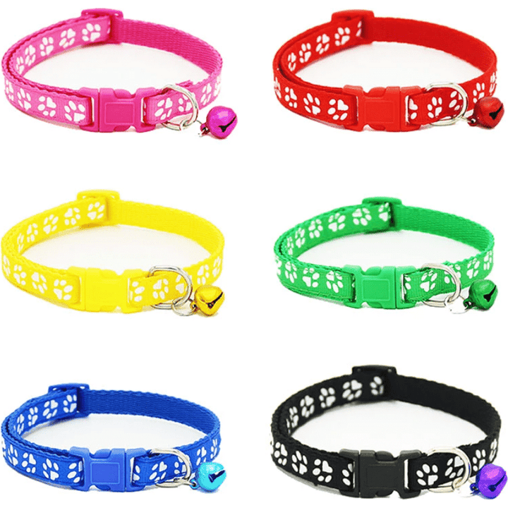 Cute Cat Printed Paws Collar with Bell – Adjustable for Cats 🐾