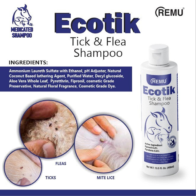 Remu Ecotik Medicated Shampoo for Cats & Dogs – Anti-Fungal & Anti-Bacterial Care